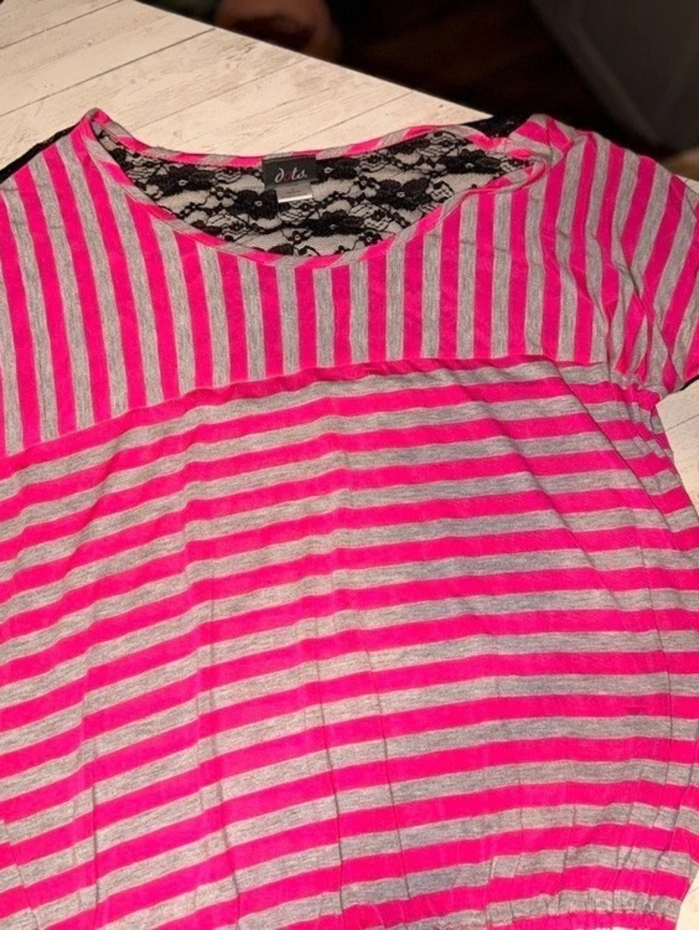 Dots Striped Lace Chemise in Pink & Gray Large Like New